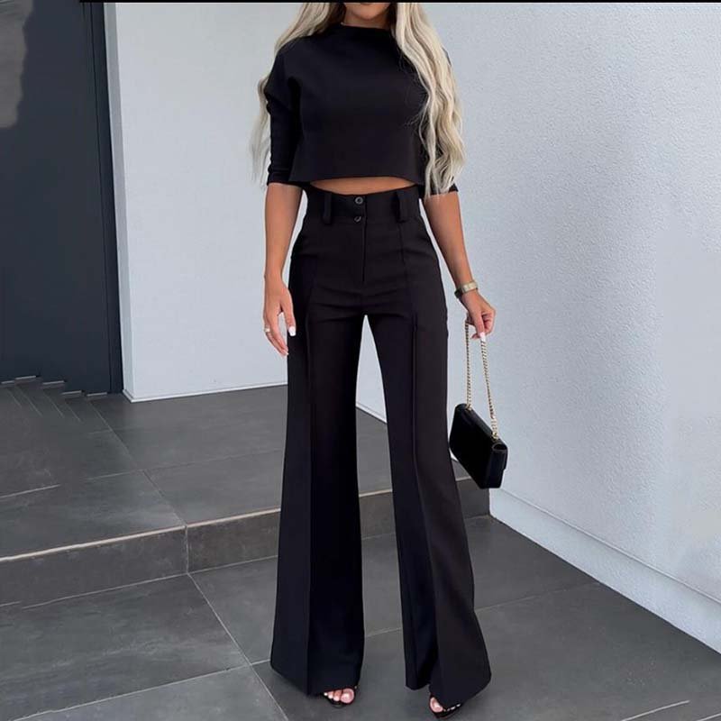 Celia | Elegante conjunto compuesto por top corto y pantalón ancho para mujer. - Inés Atelier