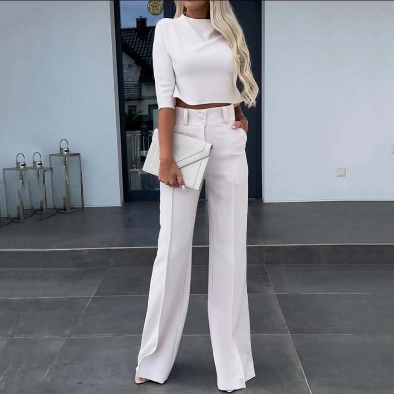 Celia | Elegante conjunto compuesto por top corto y pantalón ancho para mujer. - Inés Atelier