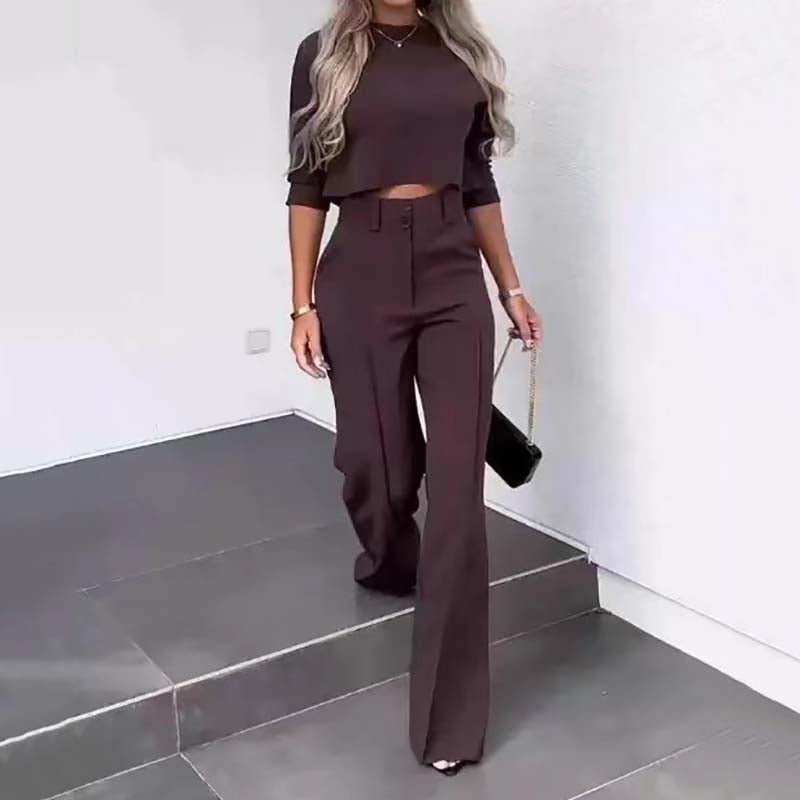 Celia | Elegante conjunto compuesto por top corto y pantalón ancho para mujer. - Inés Atelier